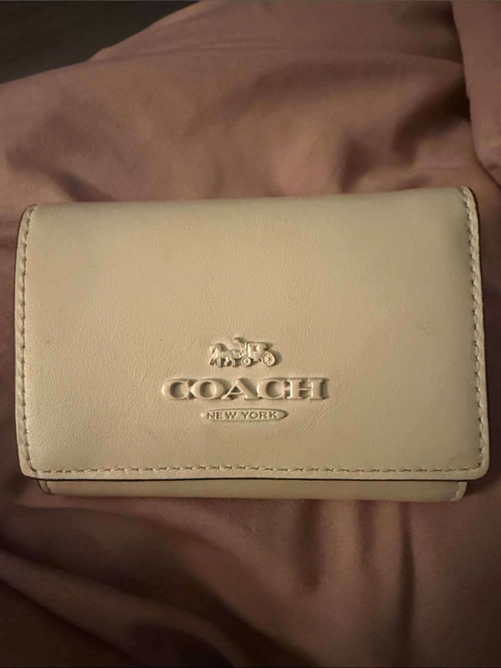 Coach Cream Leather Compact Card Holder Wallet